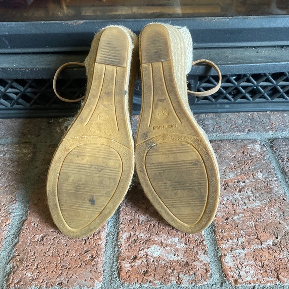 Kanna Peep Toe Ankle Strap Jute Wedge Sandals Blue Tan Size 7.5 EU 38 - Picture 5 of 5